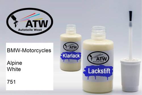 BMW-Motorcycles, Alpine White, 751: 20ml Lackstift + 20ml Klarlack - Set, von ATW Autoteile West.